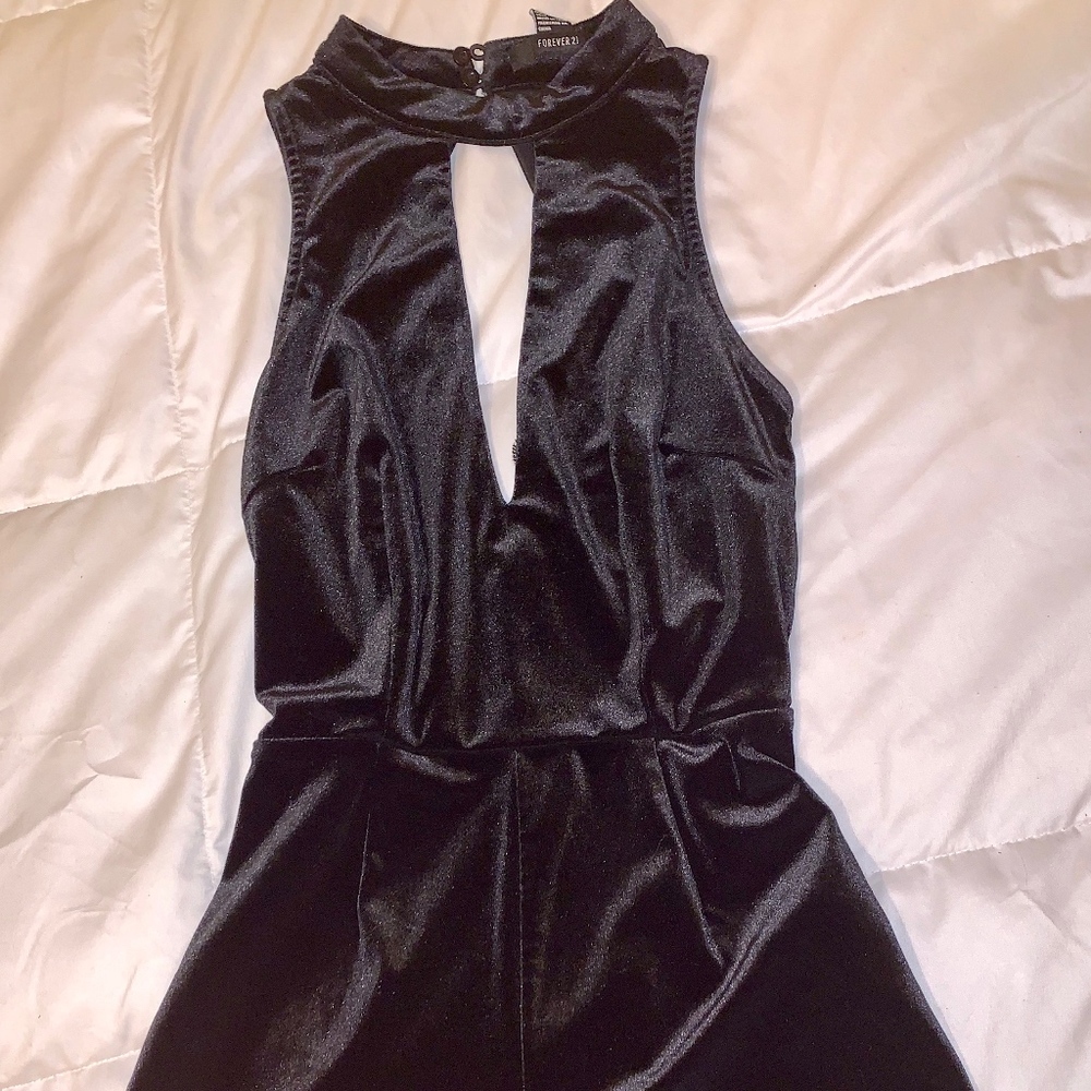 Forever 21 Black velvet romper dress